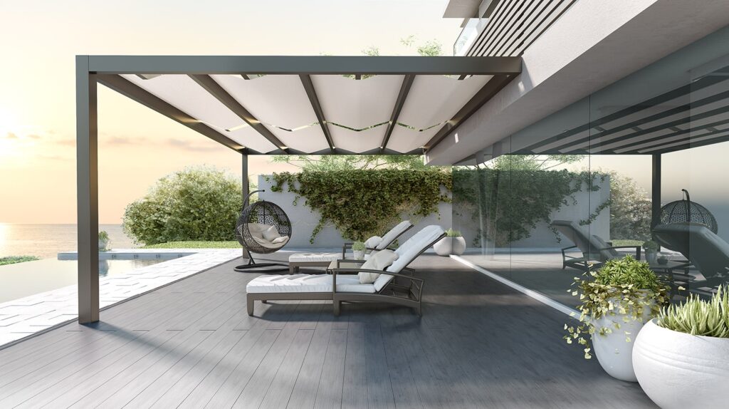 pg120f-creta-pergola-terrace-with-sunbeds Alumil Creta PG120F